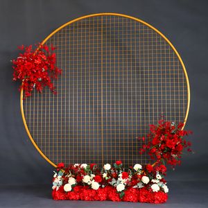 Centrotavola Decorazione Sfondo Matrimonio Anello Arco Oro Bianco Cerchio di Ferro Nero Mensola Rotonda Fiore Artificiale Stand Fai da Te Forniture per Feste