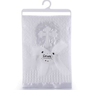 Wholesale satin baby blanket for sale - Group buy Gooulfi Christening Baby Blanket Acrylic Knitted Satin Border Newborn Baptism Blanket White Baby Shawls and Blankets LJ201014