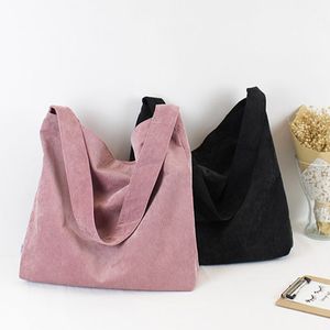 Women Corduroy Shoulder Canvas Cloth Fabric Handbag Solid Casual Tote Ladies Eco Shopping Bags College Students Books Bag Q1127