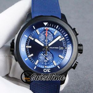 Saldi Nuovo IW379507 Cronografo al quarzo Orologio da uomo Quadrante blu Cronometro PVD Cassa nera Acciaio Cinturino in caucciù blu Orologi STIW SwissTime 10Color