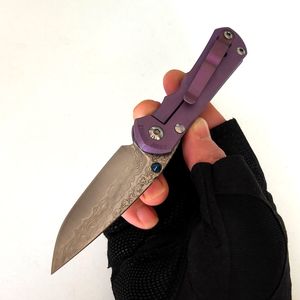 Begränsad anpassad version CR fällknivar Inkosi Anodiserad Lila Titanium Handtag Vacker Damaskus Knivficka EDC Tactical Camping Tools Utomhusutrustning