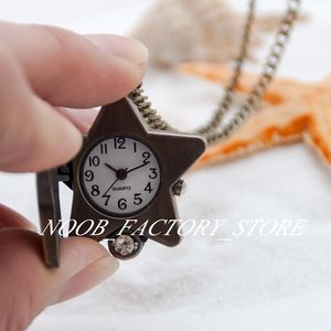 New Quartz Vintage lucky star lucky pocket watch necklace vintage jewelry wholesale sweater chain fashion Copper Color Steel Bezel
