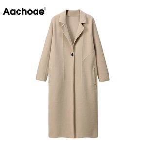 Aachoae Elegante cappotto di lana solido femminile a pipistrello manica lunga sciolto spesso cappotti caldi Lady bottone singolo capispalla donna coreana 210204