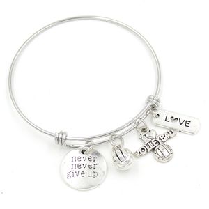 Neuankömmling Großhandel Edelstahl Draht Armreif Volleyball Armband Zinklegierung Ich liebe Volleyball Charms ArmbandArmreif Schmuck Geschenke