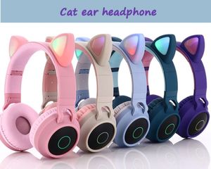 Cat Ear Headphone Gaming Glowing Sports Earphones Bluetooth V5.0 Button Control LED Flashing Headsets