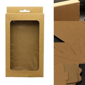 Embrulho de presente 10pcs/conjunto de embalagem Mercadoria armazenamento de papel marrom paper baby com janela clara de embalagem decoração de casamento sólido1