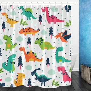 180 * 180cm Cartoon Dinosaurier Duschvorhang Badewanne Kinder Bad Vorhänge Wasserdichte Polyester Dekoration mit Haken