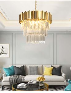 NEW Modern crystal chandelier for living room luxury gold polished steel chain chandeliers lighting dining room hang light fixtures