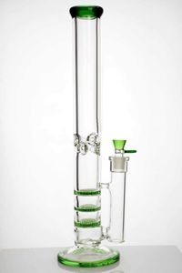 Vintage 15inch Pulsar Ghost 7mm Honeycomb Green Glass BONG Hookah Smoking Pipes Oil Burner with banger can put customer logo