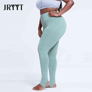 JRYYT L-4XL Leggings da yoga per allenamento senza cuciture di grandi dimensioni da donna Collant da corsa ad asciugatura rapida Pantaloni sportivi da fitness femminili Ragazze Activewear H1221