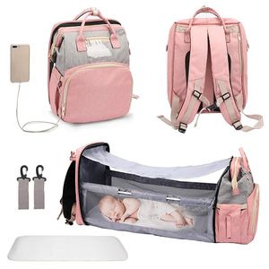 Fashion Portable Folding Crib Diaper Bag Multi-Function Stor kapacitet Baby Ryggsäckvagn Arrangör 220225