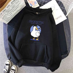 Kawaii Duck Print Follyts Man Pocket Beversize Повседневная Одежда с капюшоном Мужской Harajuku Пуловер Мода Хип-хоп Аниме Толстовка H1227