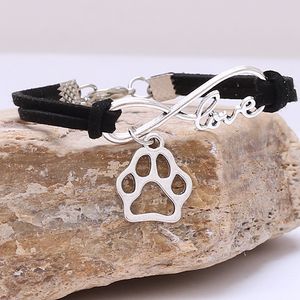 Simpatici cani gatto animale orso zampa charms ciondolo braccialetto favori catena in pelle placcata argento braccialetto semplice animali domestici gioielli vintage WQ463-WLL