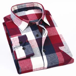 Men's Long Sleeve Flannel Plaid Shirt 100% Cotton Spring Festival Autumn Soft Comfortable Men Social Shirt Retro Casual clothing C1210