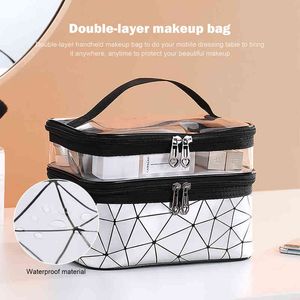 Nxy Cosmetic Bags s Double Layer Makeup Beauty Brush Travel Kit Professional Multifunctional Organiser 220303