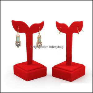 Jewelry Stand Packaging Display Superior Red Veet Earrings Stands Holder Portable Stud Earring Organizer Show Case Rack 5x5x12.5Cm Drop De