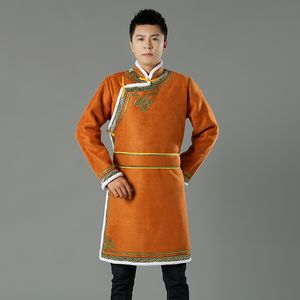 الشتاء الرجال تانغ البدلة طويلة سميكة معاطف المنغولية الملابس التقليدية الرجال نمط القمامة الآسيوية المرحلة ارتداء