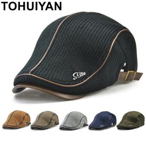 TOHUIYAN Knitted Wool Newsboy Cap Men Winter Warm Hat For Male Duckbill Visor Flat Caps Boina Cabbie Hats Classic Baker Boy Hat 201216