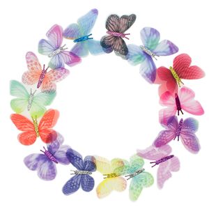 100st Gradient Färg Organza Tyg Butterfly Appliques 60mm Genomskinlig Chiffon Butterfly För Party Decor, Doll Embellishment Y200903