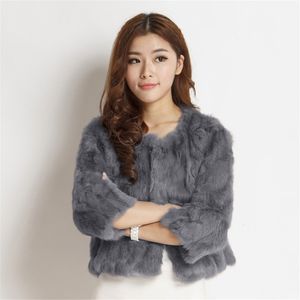 Ethel Anderson Women's Real Rabbit Fur Coat Natural Rabbit Fur Classic O-Neck Fashion Slim Tun Rabbit Fur Coat T200319