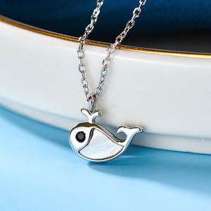 Naszyjnik oceaniczny S925 Sterling Silver Silver Temperament Fashion Shell Cute Whale Clavicle Chain Akcesoria Q0531