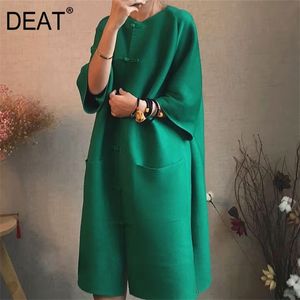 [DEAT] Faltenmantel Damen sieben Ärmel chinesischen Stil Schnalle Design lose Tasche solide neue Herbstmode Jacken AR768 201217