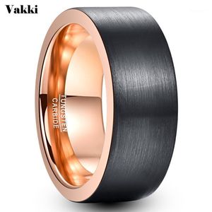 Bröllopsringar Vakki Male Black Classic Tungsten Steel Ring Knuckle Bague Inner Rose Gold Color Man förlovningsring1