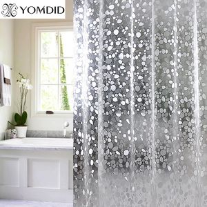 Plastic PVC 3d Waterproof Shower Curtain Transparent White Clear Bathroom Anti Mildew Translucent Bath Curtain With 12 PCS Hooks LJ201128