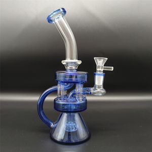 9,4 дюйма синий кальян стеклянный стеклянный Bong Dabber Recycler трубы водопроводные бонги дымовые трубы 14 мм женское сустав