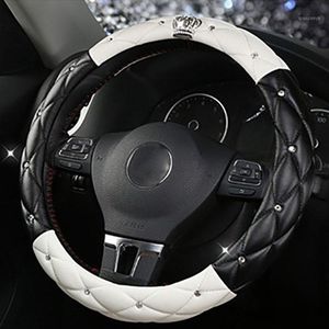 Fashion Women PU Leather Car Steering Wheel Cover Rhinestones Crystal Seat Belt Car Styling Accessories Interior Mouldings1
