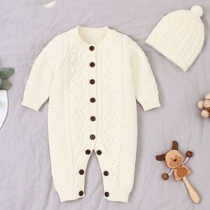 Baby Romper Boys And Girls Jumpsuit Autumn And Winter Pure Color Knitted Conjoined Climb up Keep Warm Cotton New Born Clothes 201029