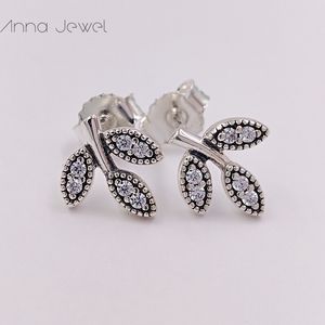 Hot Designer Jóias Autêntica 925 Sterling Silver Silving Folhas com Cear CZ Stud Brinco Pandora Brincos de Luxo Mulheres Dia dos Namorados Day Presente