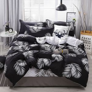 Czarny Pościel Zestaw Nordic Duvet Pokrywa Królowa King Single Size Star Leaf Bedclothes łóżko Poszewka Para Łóżka Kołdra LJ201015