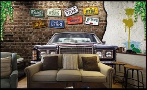 Custom Photo Wallpapers murals for walls 3d Fashion Retro vintage car bar restaurant background wall brick mural wall papers home decoration