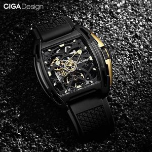 Wristwatches CIGA Design Watch Z Series Skeleton Mechanical Wristwatch Sapphhire Crystal Glass Stainless Steel Case Silicone Strap Unisex