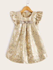 Toddler Girls Ruffle Armhole Bow Front Jacquard Dress SHE
