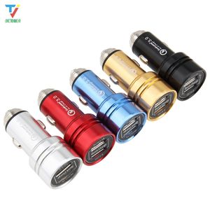 3.1A Metal Mini Dual USB Charger Quick Charge 3.0 Car Phone Chargers for iPhone Samsung Xiaomi Mi 9 QC3.0 Fast Charging 30pcs/lot