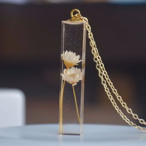 Daisy Ivory Real Flower Cubo trasparente Ciondolo in resina Collana a catena color oro Donna Boho Fashion Jewelry Bohemian Vintage Y1130