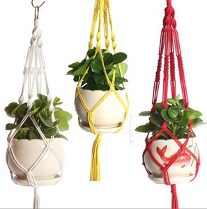 Macrame planta cabide decorações de jardim corda de náilon pendurar na parede plantador cesta interior ao ar livre flor vaso titular arte da parede decoração de casa vintage com anel de metal