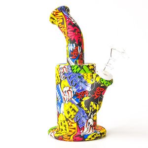 Printed 8.5 inches Silicone Bong two parts small bubble water pipe with 14mm glass bowl hookahs