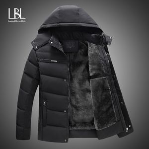 Novos Casacos de Jaqueta de Homens Engrossar Furinho Fleece Quente Inverno Casacos à prova de vento Casual Mens Down Parka Com Capuz Outwear Algodão Jacket's Jacket 201026