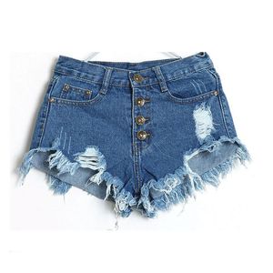 Fashion-Wholesale- Denim Jeans Women New 2020 Summer Ladies Tassel Hole High midja Sexig mini shorts för kvinna vit svart blå rosa