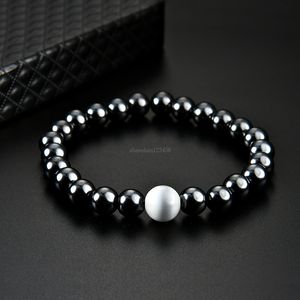 Black Magnetic Hematite beaded strands Bracelet point white Stone String Beads Wristband Bangle Cuff for Women Men Fashion Jewelry will and sandy gift