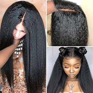 Diva1 Yaki Proste Ludzkie Koronki Włosów Przodu Peruki Dla Czarnych Kobiet Bezkształtne Wig Frontal Brazylijski Remy Gruba Zwinąć Kinky Yakipremed Dziewica 130%