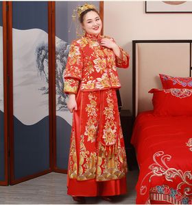 Oversize 4XL 5XL 6XL Braut Kostüm Chinesisches Traditionelles Hochzeitskleid fette Braut Phoenix Stickerei Krone Roben für 100KG Dame