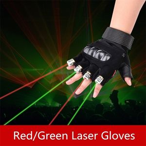 赤の緑色のレーザーの手袋ダンスの段階LED GlovesレーザーライトDJクラブ/パーティー段階の小道具指のない手袋クールな小道具201216