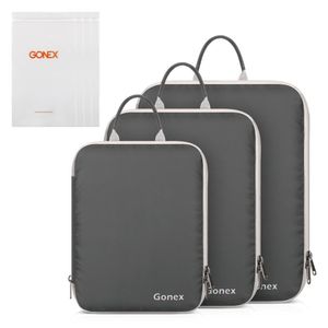 Gonex 3packs Soft Double Sided Compression Packing Cubes Set with 4 Reusable Bags, Suitcase Luggage Organizer Travel Storage Bag T200710