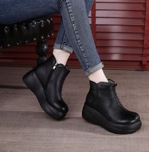 women boots winter soft sole Thick bottom booties black brown comfortable womens short boot genuine leather shoes size 35-40 06