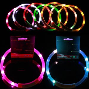 Wholesale led dog collar resale online - USB Charge Pets Dog Collar Outdoor Luminous Safety Pet Collars Light Adjustable LED Flashing Puppy Supplies