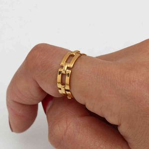 Minimalistisk Basic Hollow Square Chain Ring Non Titanium Steel S För Kvinnor Geometrisk Guld